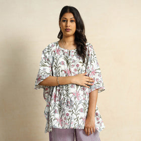  Hand Block Printed Cotton Kaftan & Pyjama Night Suit Set 