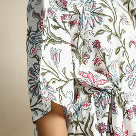  Hand Block Printed Cotton Kaftan & Pyjama Night Suit Set 