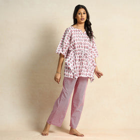  Hand Block Printed Cotton Kaftan & Pyjama Night Suit Set 