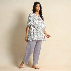  Hand Block Printed Cotton Kaftan & Pyjama Night Suit Set 