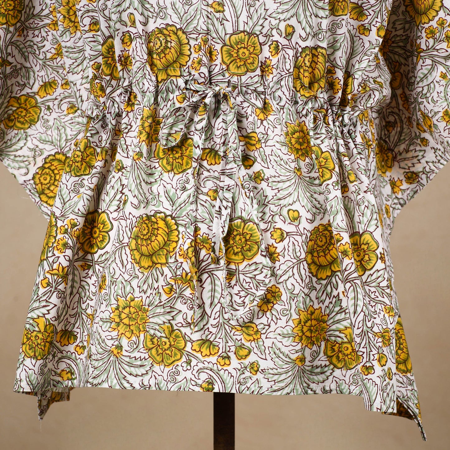  Hand Block Printed Cotton Kaftan with Tie-Up Waist 