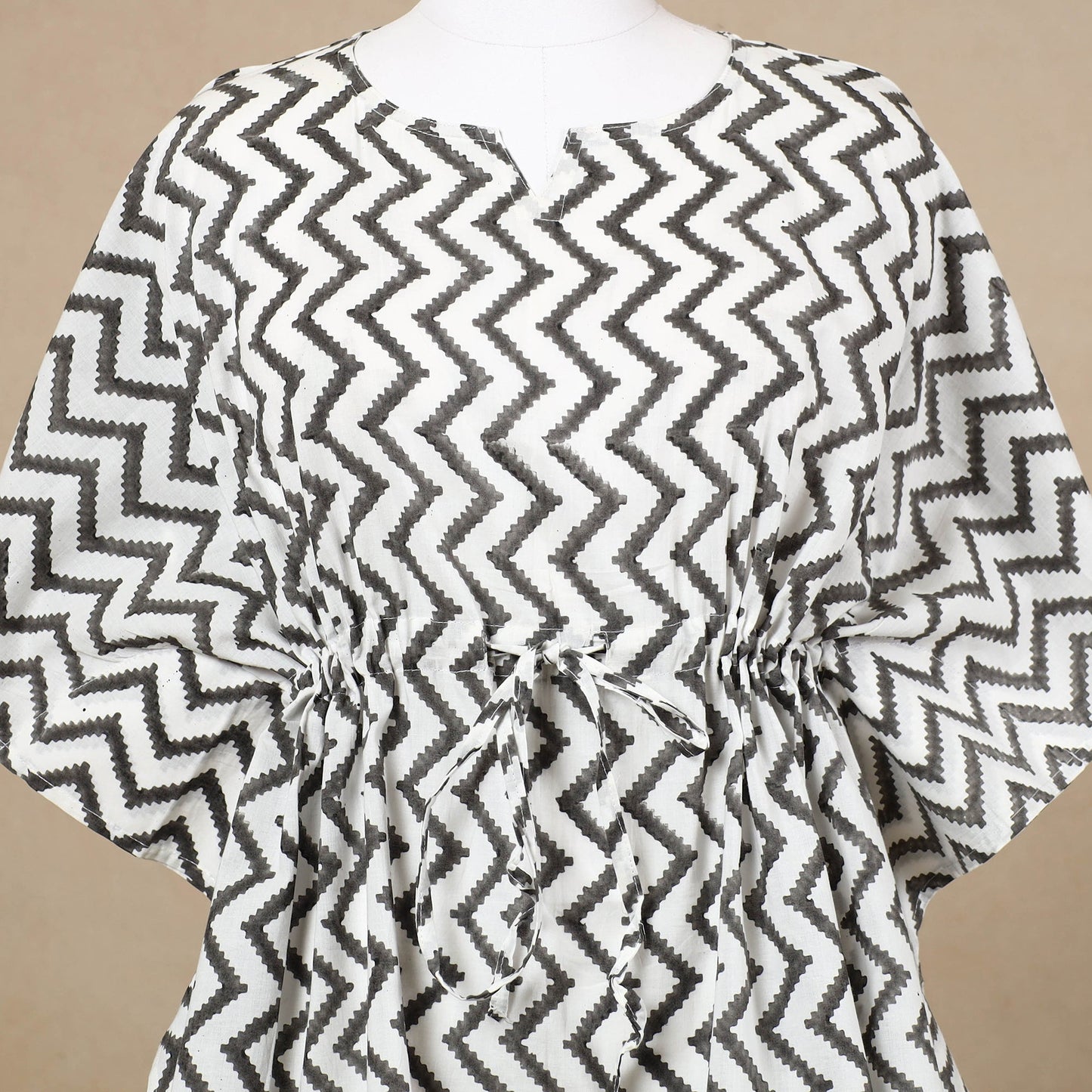  Hand Block Printed Cotton Kaftan with Tie-Up Waist 