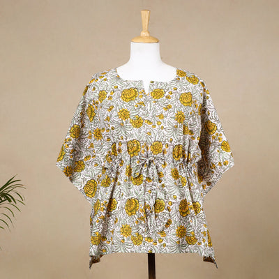 Hand Block Printed Cotton Kaftan with Tie-Up Waist 
