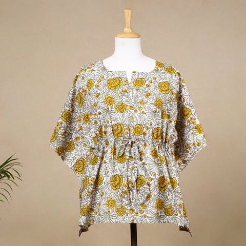  Hand Block Printed Cotton Kaftan with Tie-Up Waist 