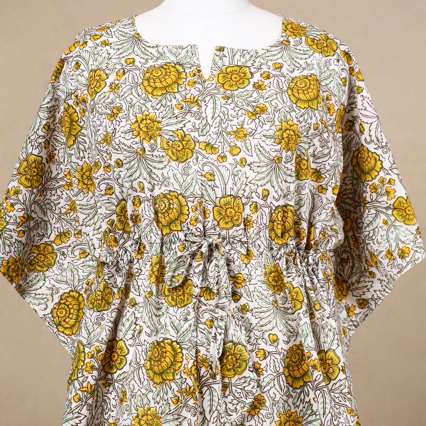  Hand Block Printed Cotton Kaftan with Tie-Up Waist 