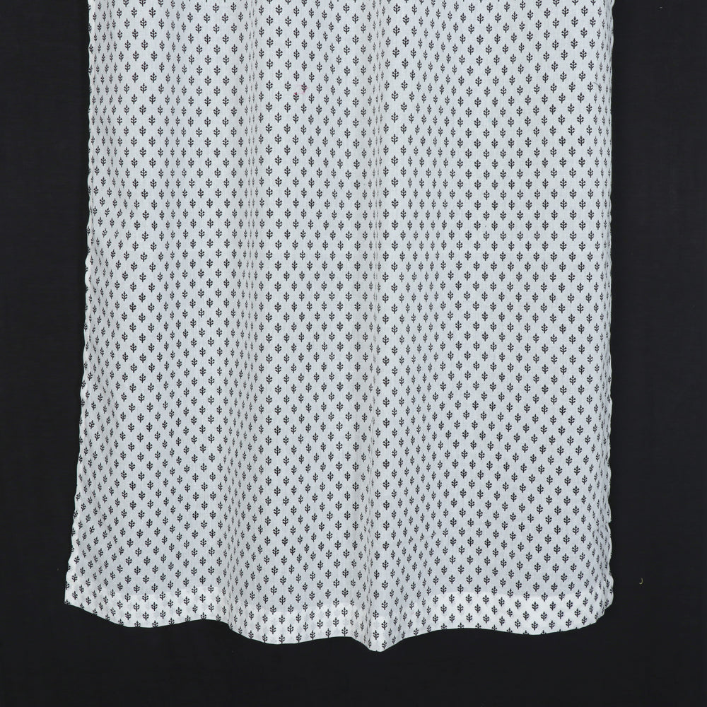 White - hand printed cotton window curtain (5 x 3.5 feet)