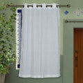 White - hand printed cotton window curtain (5 x 3.5 feet)
