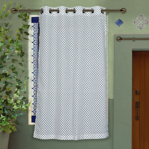 White - hand printed cotton window curtain (5 x 3.5 feet)