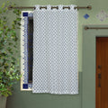 White - hand printed cotton window curtain (5 x 3.5 feet)