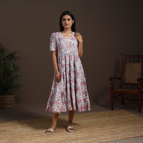 White - hand tiered sanganeri dress 02 - handcrafted