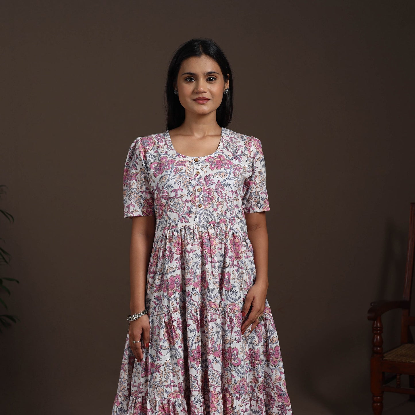 White - hand tiered sanganeri dress 02 - handcrafted