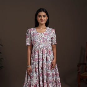 White - hand tiered sanganeri dress 02 - handcrafted