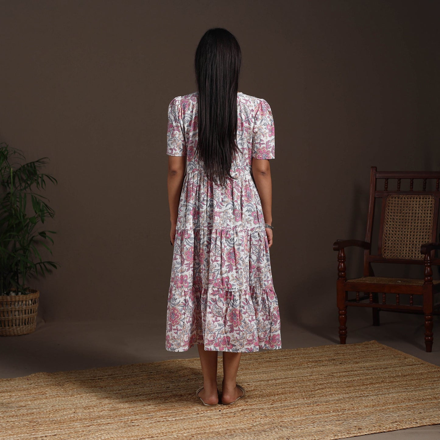 White - hand tiered sanganeri dress 02 - handcrafted