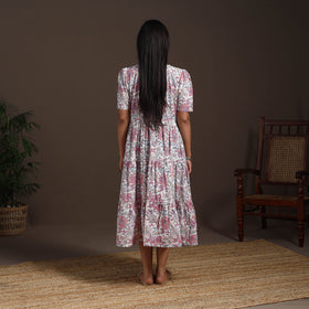 White - hand tiered sanganeri dress 02 - handcrafted