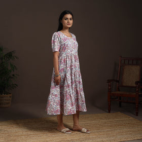 White - hand tiered sanganeri dress 02 - handcrafted