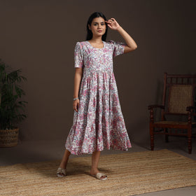 White - hand tiered sanganeri dress 02 - handcrafted