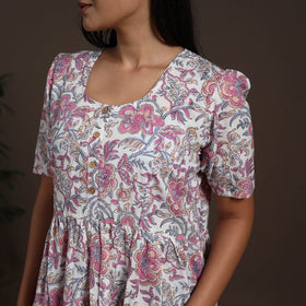 White - hand tiered sanganeri dress 02 - handcrafted