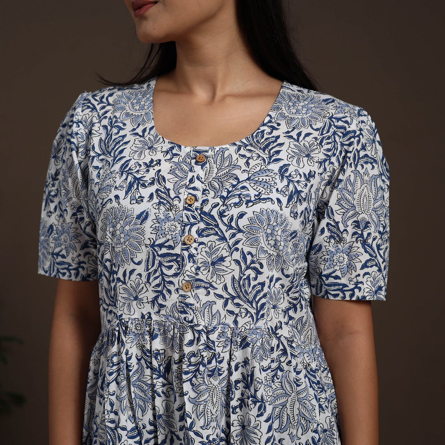 White - hand tiered sanganeri dress 03 - handcrafted