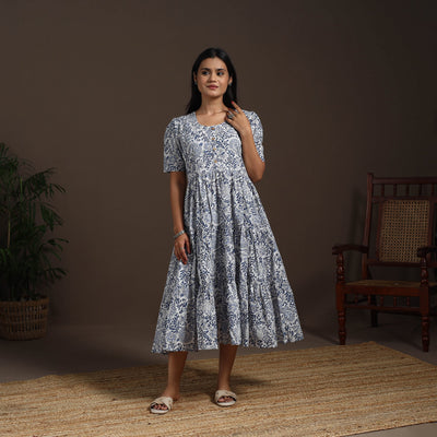 White - hand tiered sanganeri dress 03 - handcrafted