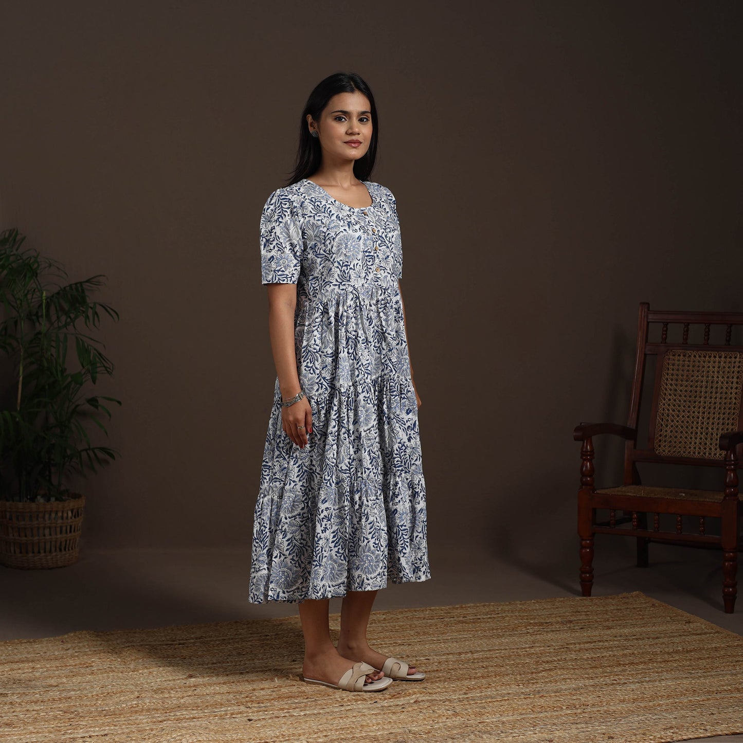 White - hand tiered sanganeri dress 03 - handcrafted