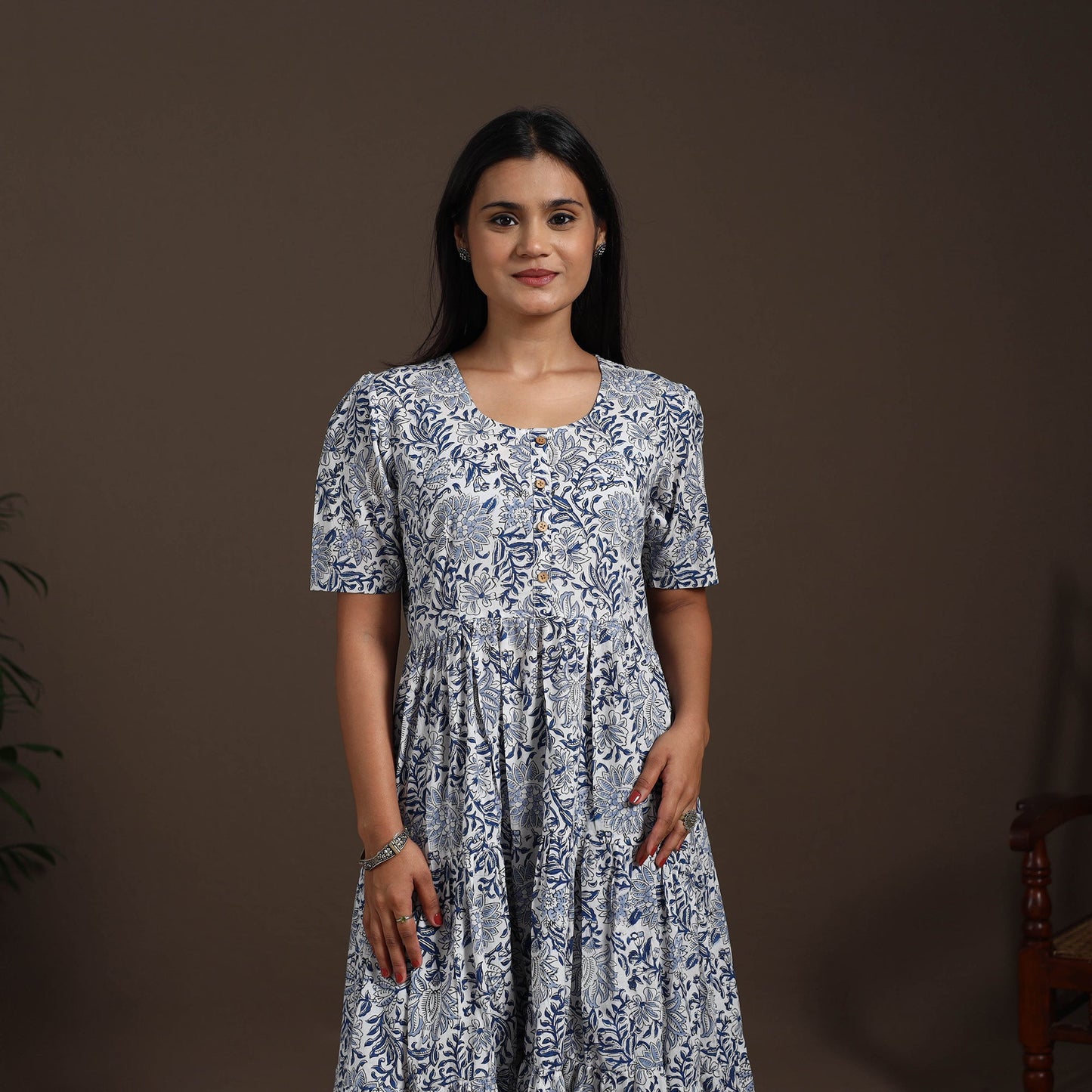 White - hand tiered sanganeri dress 03 - handcrafted