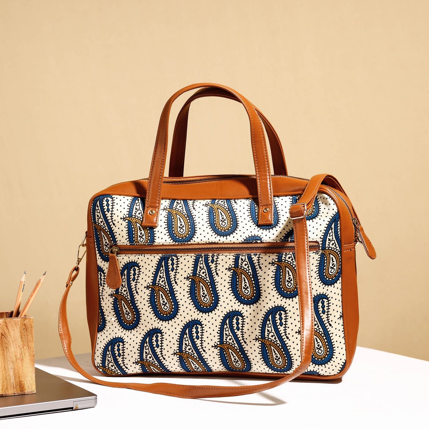  Handcrafted Ajrakh Block Printed Modal Silk Laptop Bag 