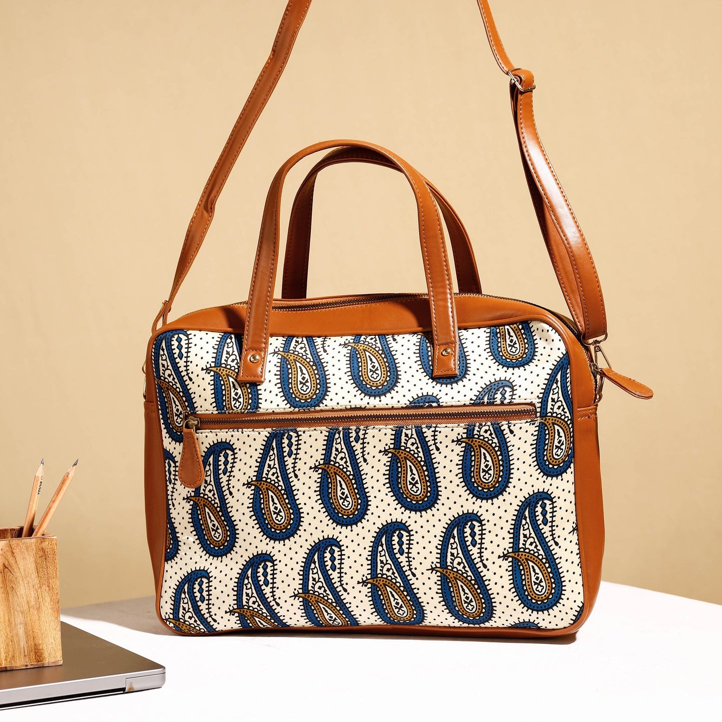  Handcrafted Ajrakh Block Printed Modal Silk Laptop Bag 