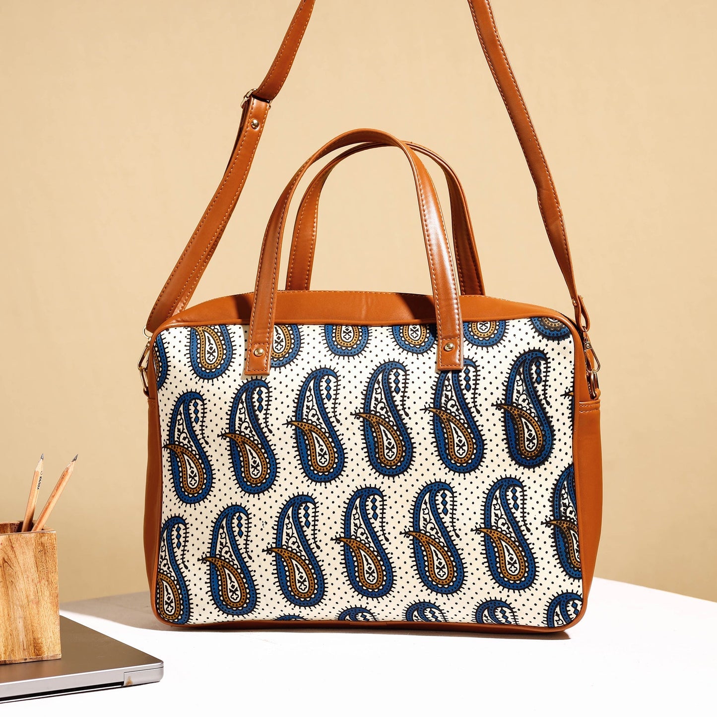  Handcrafted Ajrakh Block Printed Modal Silk Laptop Bag 