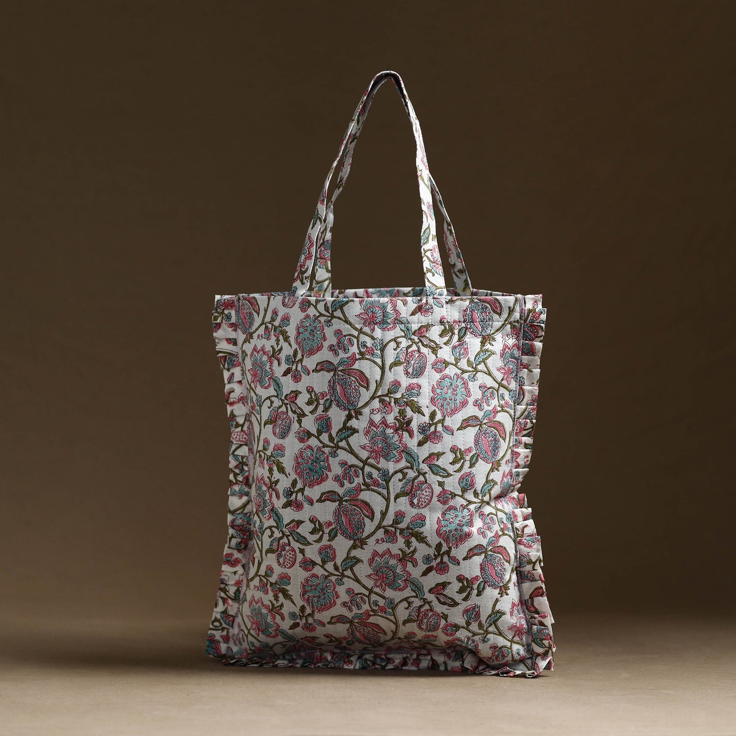 White - handcrafted cotton frill jhola bag 10