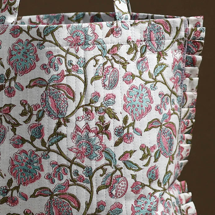 White - handcrafted cotton frill jhola bag 10