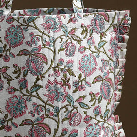 White - handcrafted cotton frill jhola bag 10