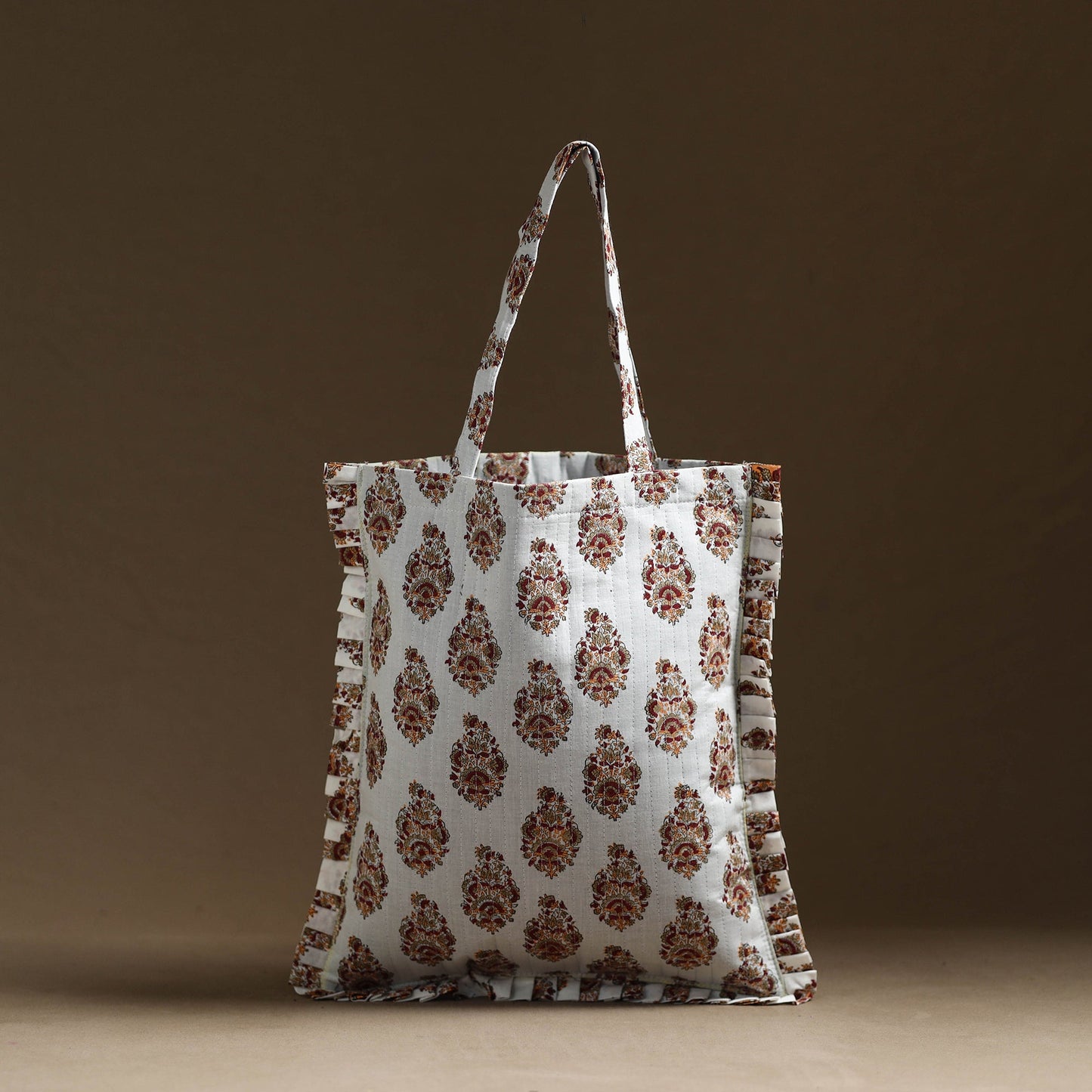 Buy White Handcrafted Cotton Frill Jhola Bag Online 53