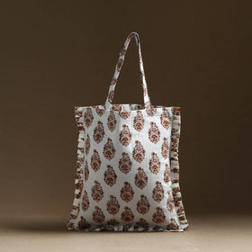 Buy White Handcrafted Cotton Frill Jhola Bag Online 53