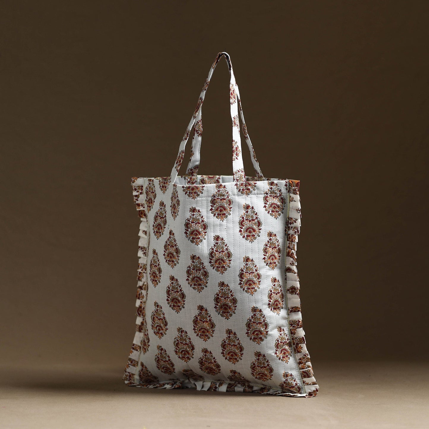 Buy White Handcrafted Cotton Frill Jhola Bag Online 53