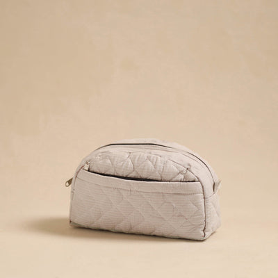  White Handcrafted Cotton Quilted Cosmetic Pouch 