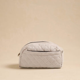  White Handcrafted Cotton Quilted Cosmetic Pouch 
