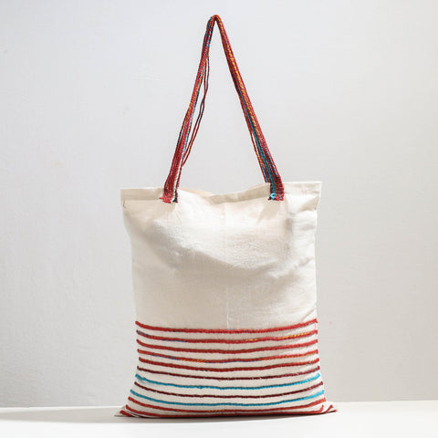White Handcrafted Cotton Recycled Cord Shoulder Bag