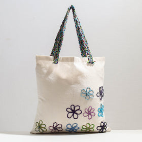  Handcrafted Cotton Recycled Flower Design Shoulder Bag 