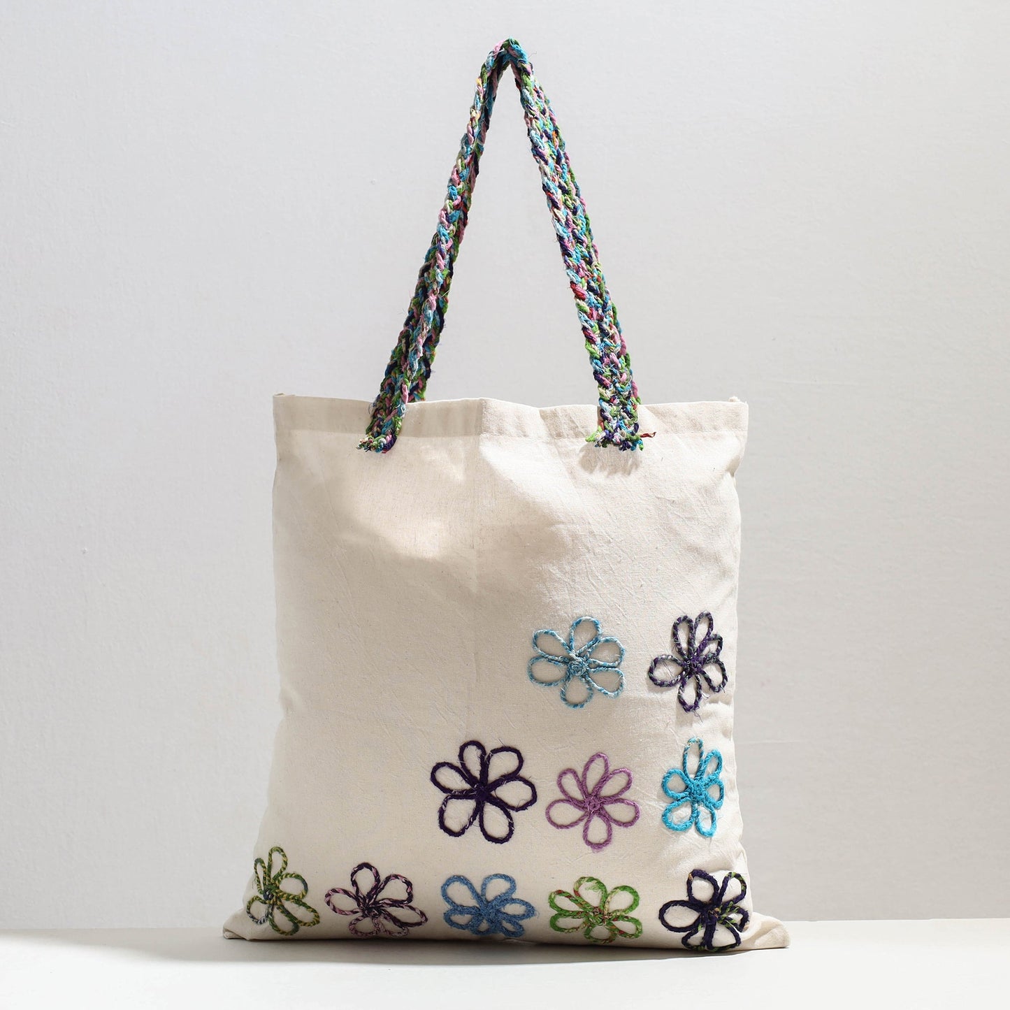  Handcrafted Cotton Recycled Flower Design Shoulder Bag 