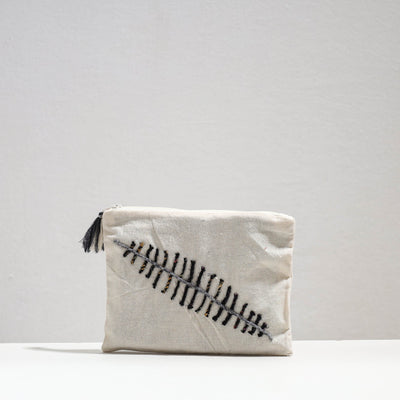  Handcrafted Cotton Recycled Leaf Design Cosmetic Pouch 