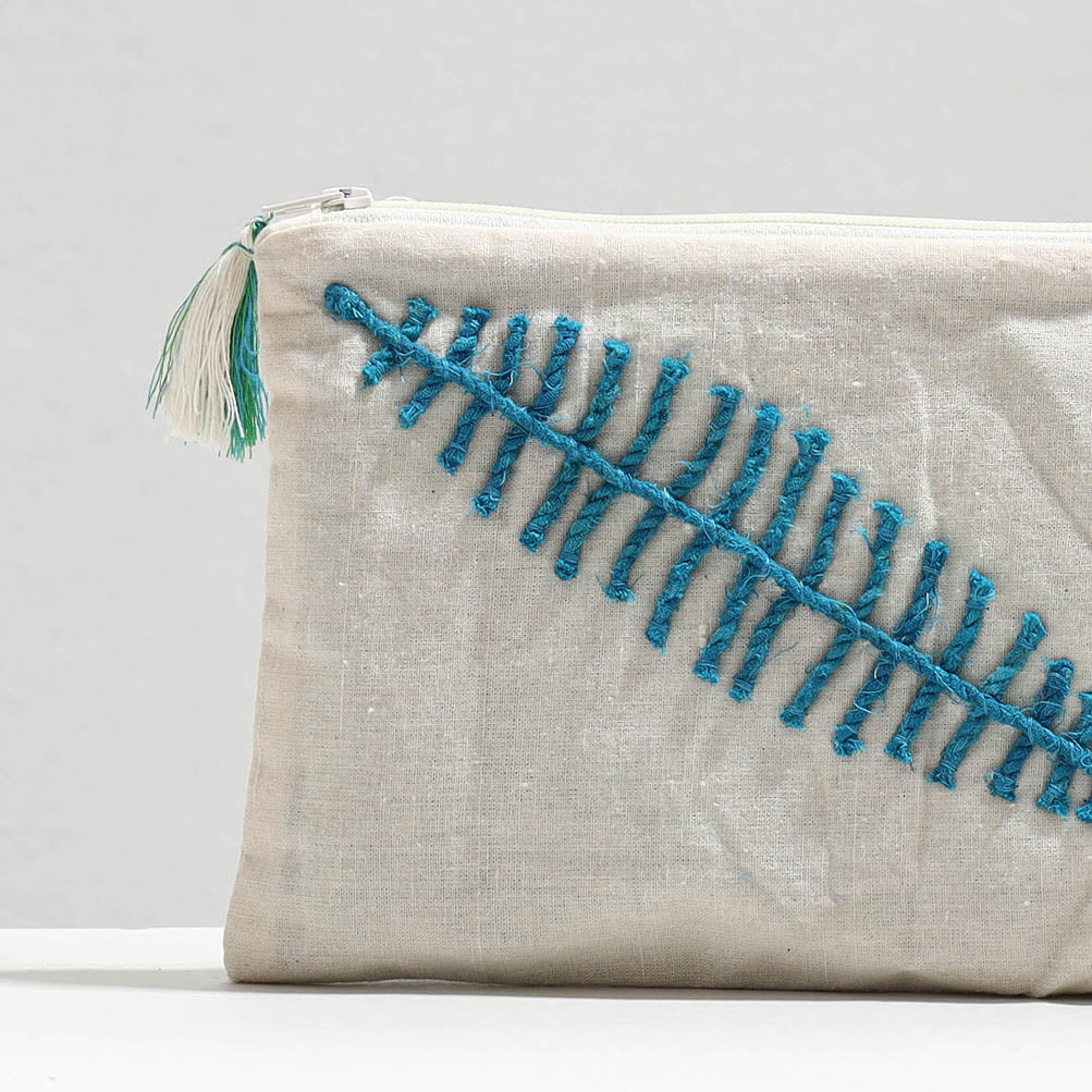  Handcrafted Cotton Recycled Leaf Design Cosmetic Pouch 