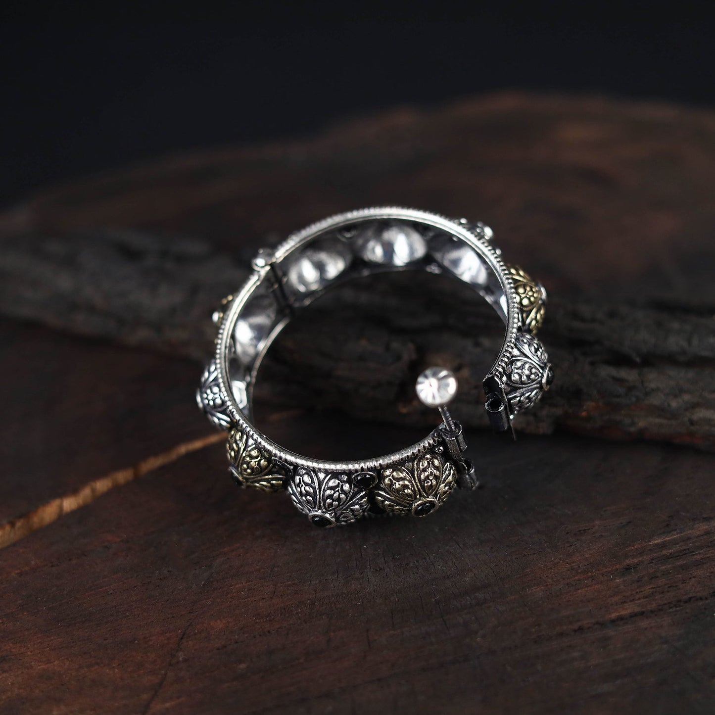 White - handcrafted german silver bracelet / kada (size