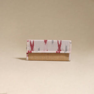 White - handcrafted ikat fabric jute clutch / wallet