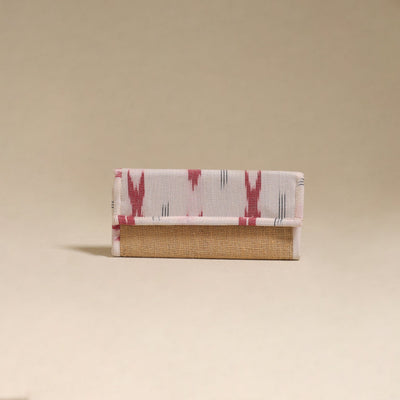 White - handcrafted ikat fabric jute clutch / wallet