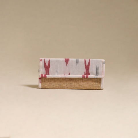 White - handcrafted ikat fabric jute clutch / wallet