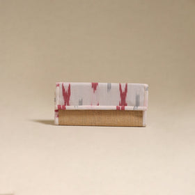 White - handcrafted ikat fabric jute clutch / wallet