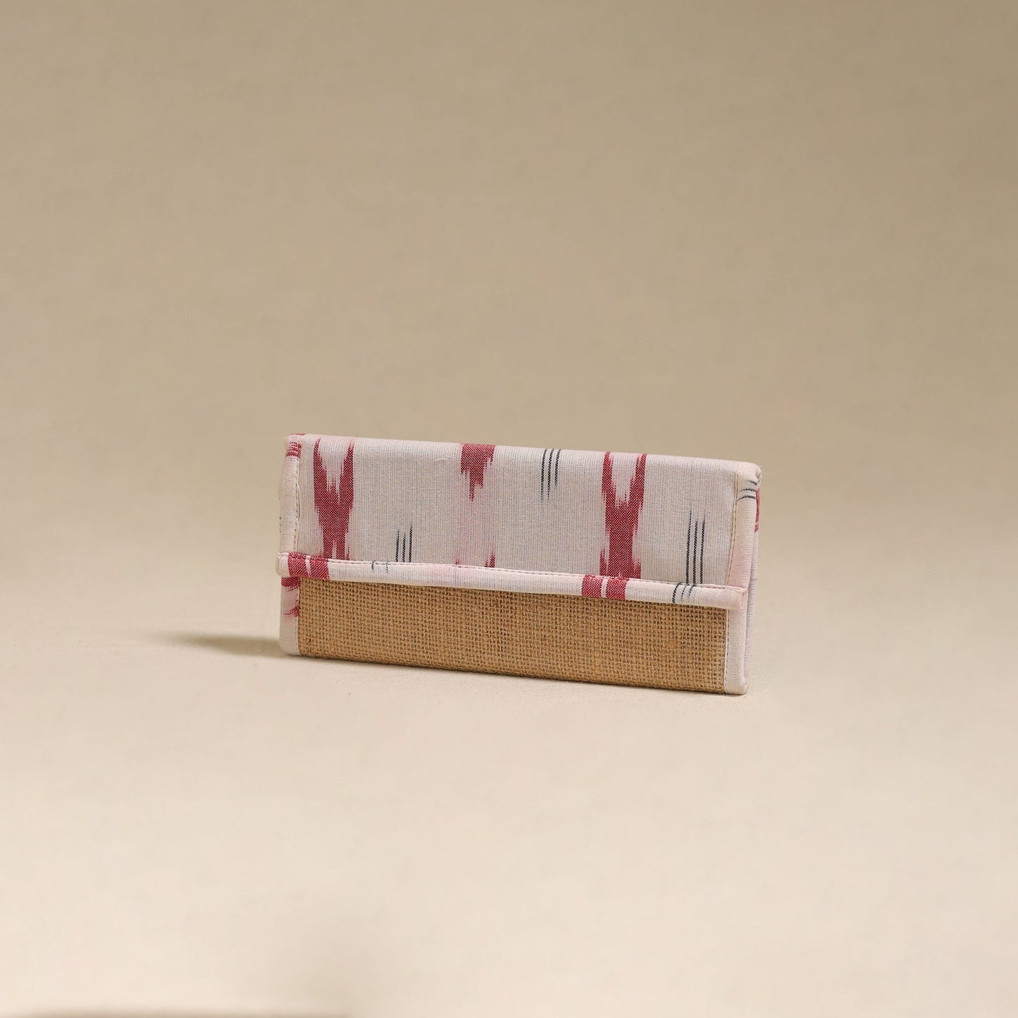 White - handcrafted ikat fabric jute clutch / wallet