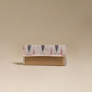 White - handcrafted ikat fabric jute clutch / wallet