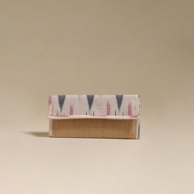White - handcrafted ikat fabric jute clutch / wallet