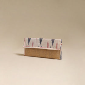 White - handcrafted ikat fabric jute clutch / wallet